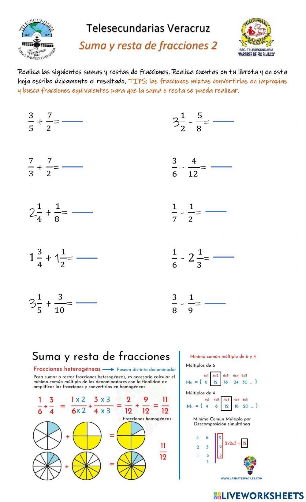 Sumas y restas de fracciones