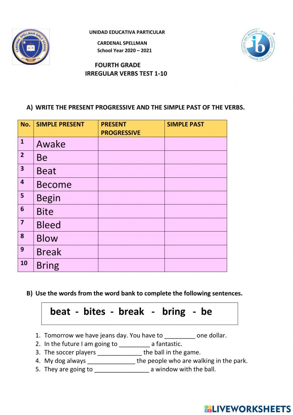 Irregular verbs test 1-10