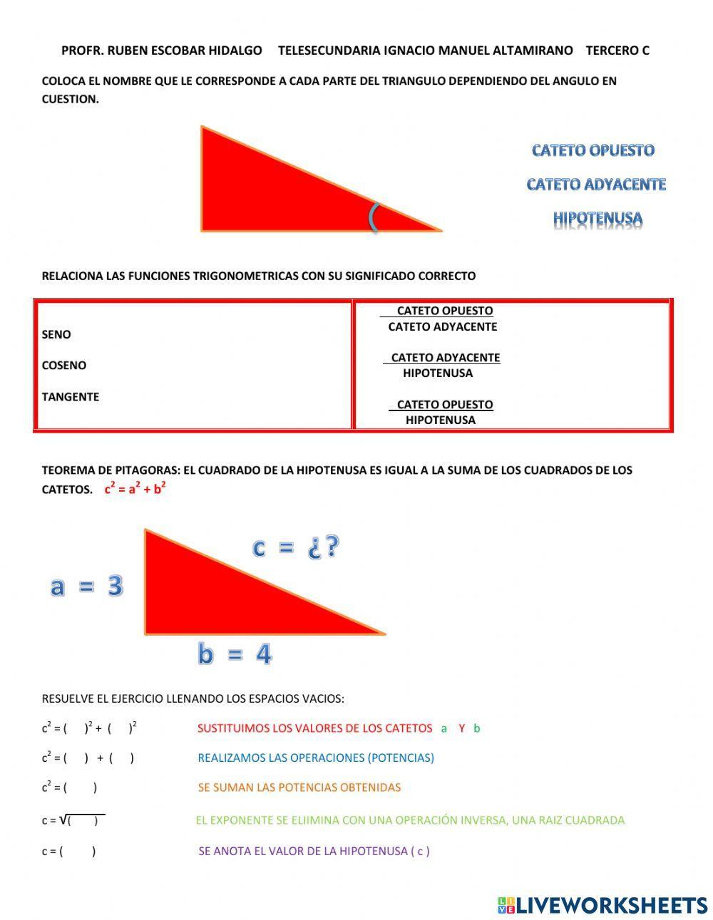 Funciones trigonometricas y teorema de pitagoras