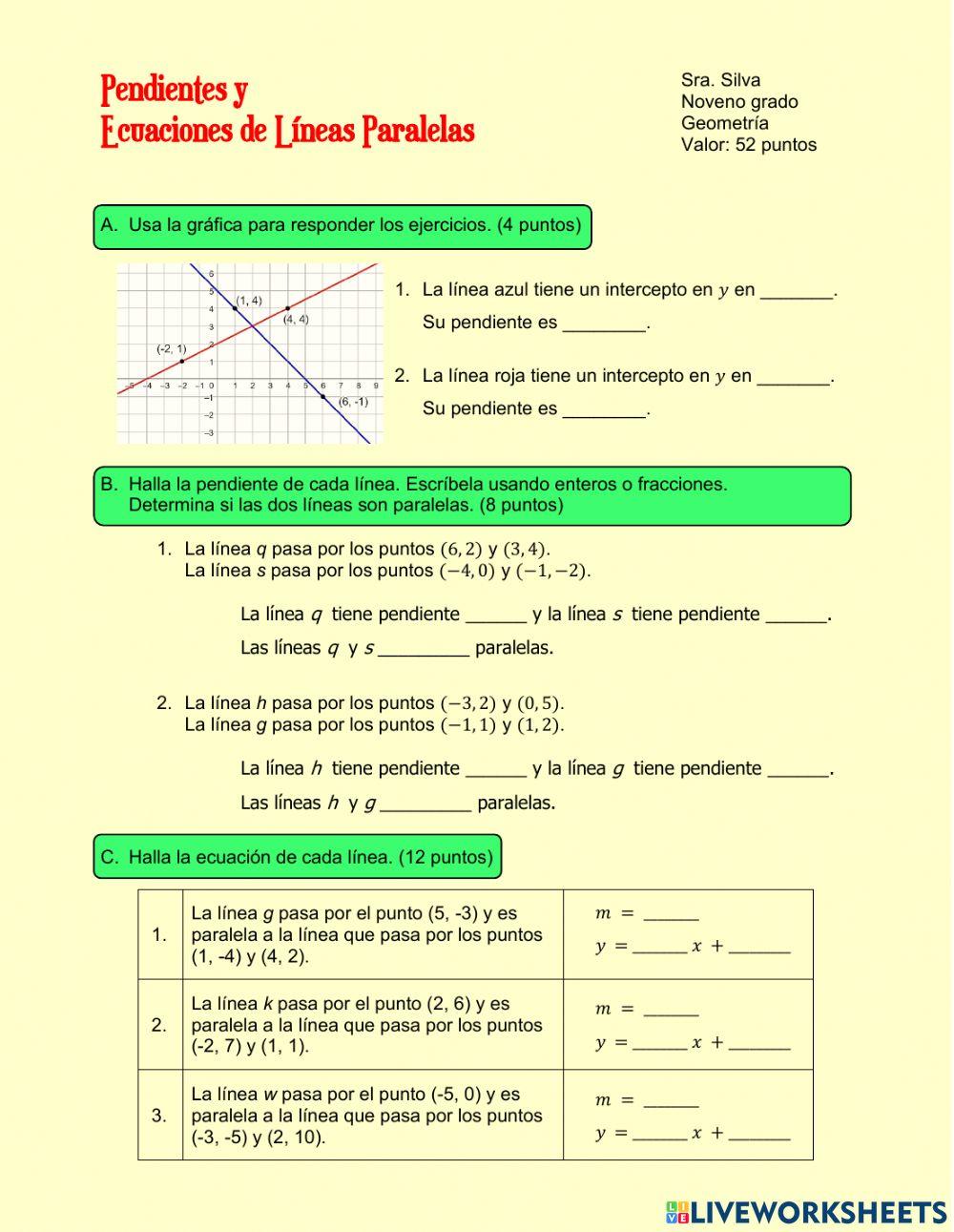 Pendientes y Ecuaciones de Lineas Paralelas