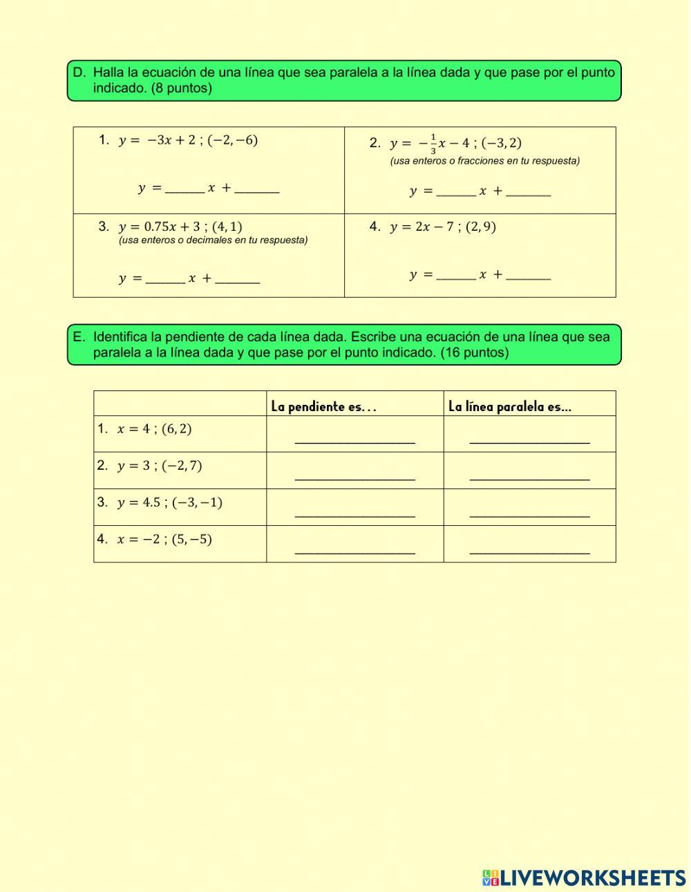 Pendientes y Ecuaciones de Lineas Paralelas