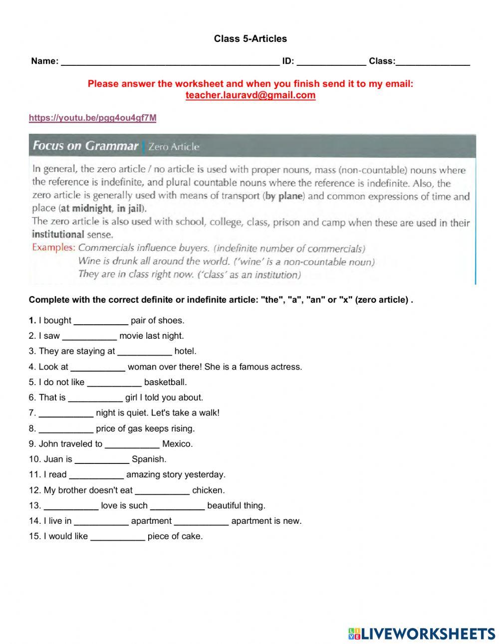 A-an, the, zero article