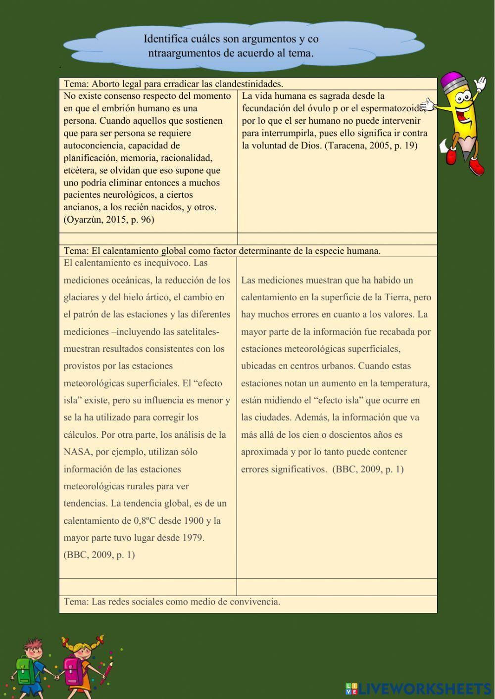 Ejercicios de argumentos y contraargumentos