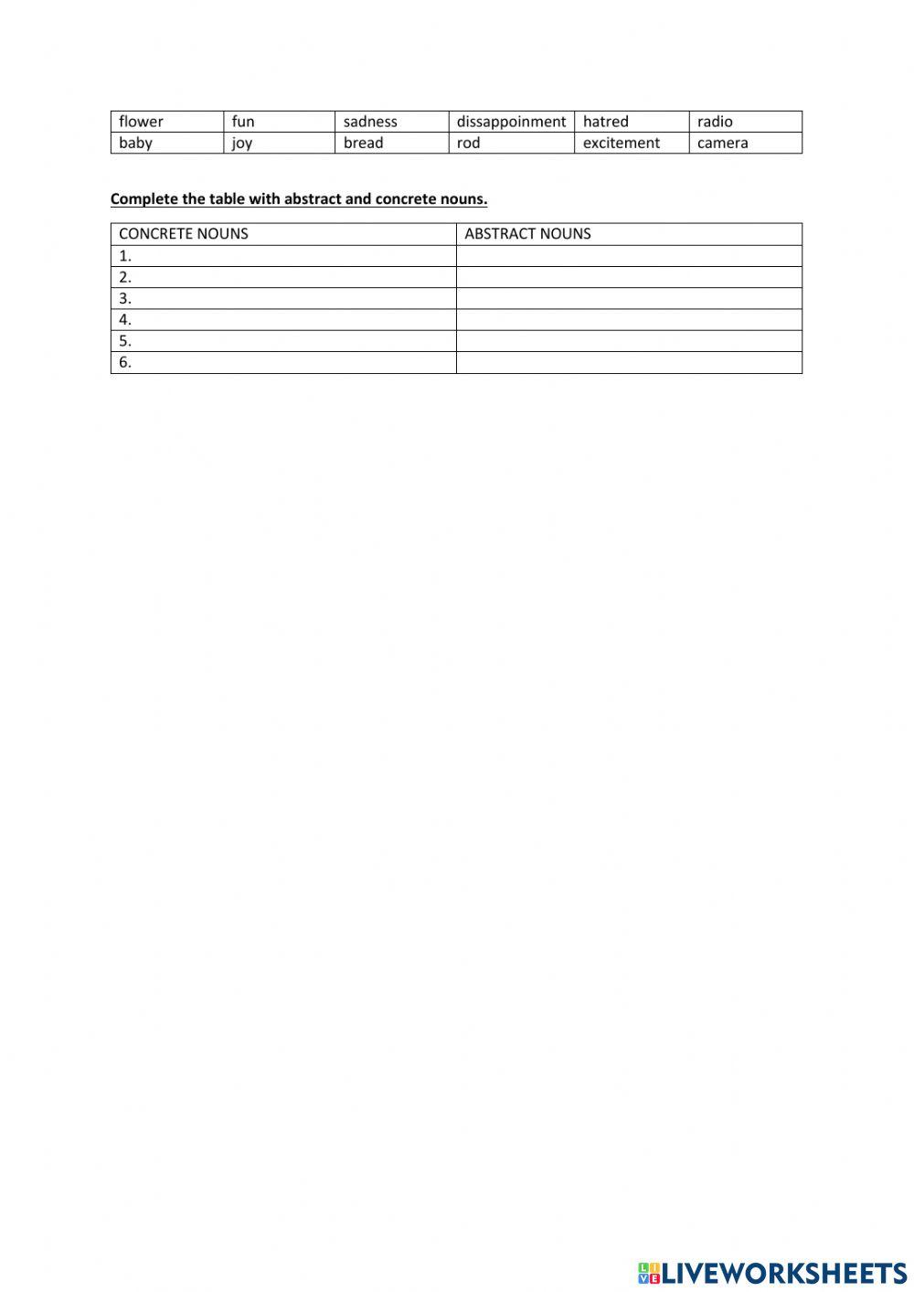 Abstract and concrete nouns