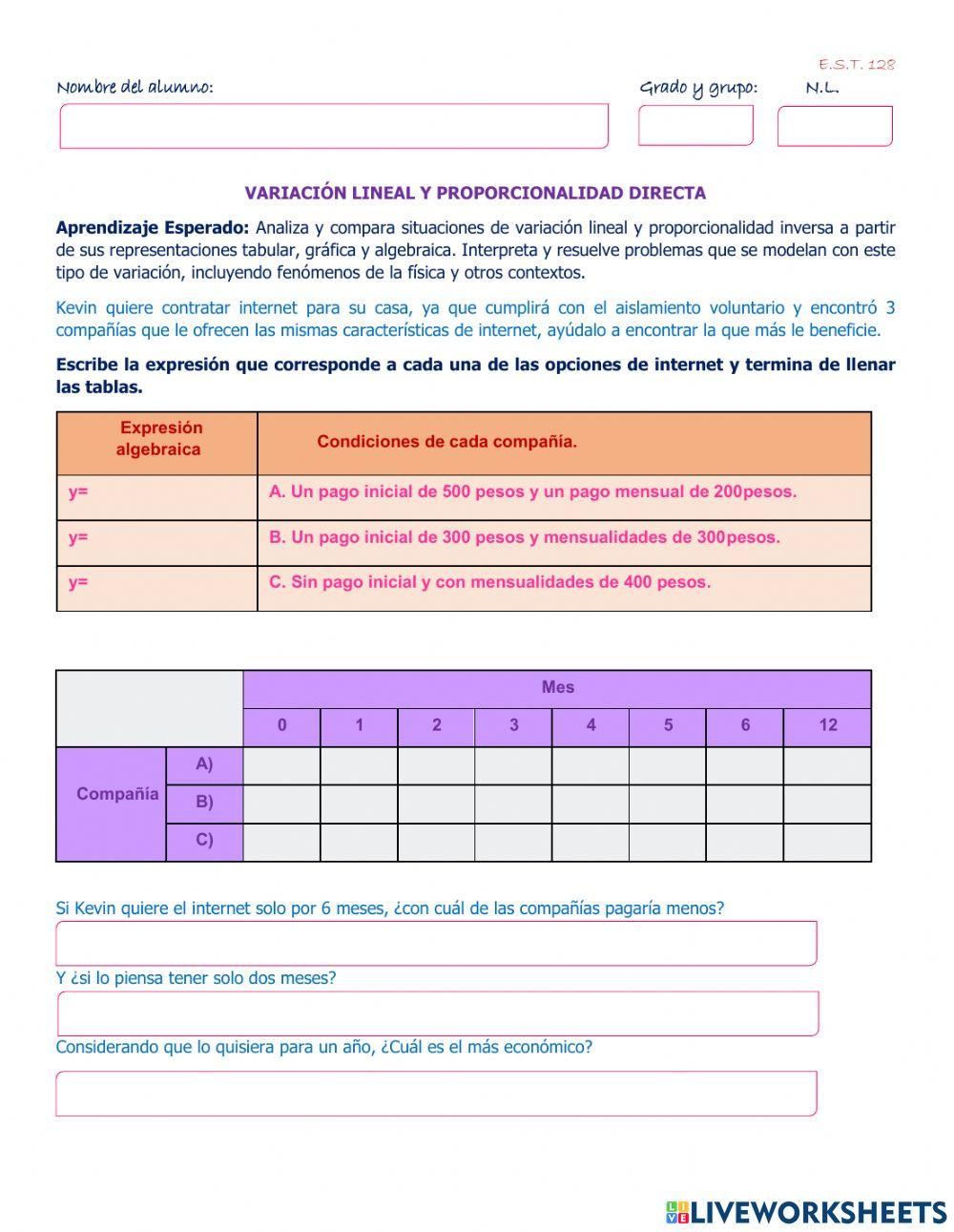 Variación lineal y proporcionalidad directa Variación lineal y proporcionalidad directa