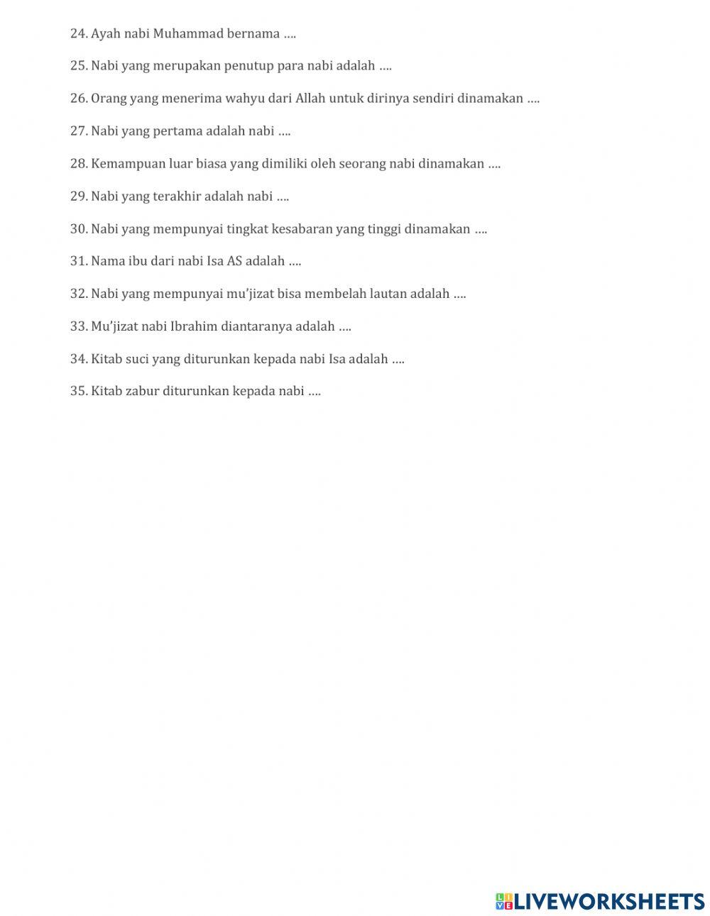 ULANGAN HARIAN PAI PELAJARAN 2 SEMESTER II KLS V