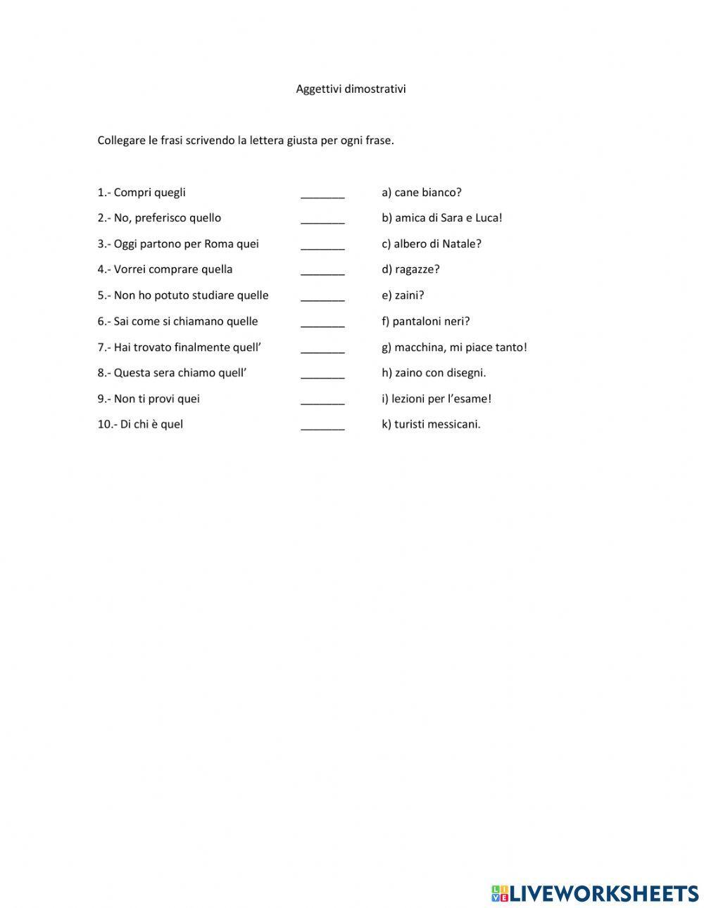 Esame aggettivi dimostrativi