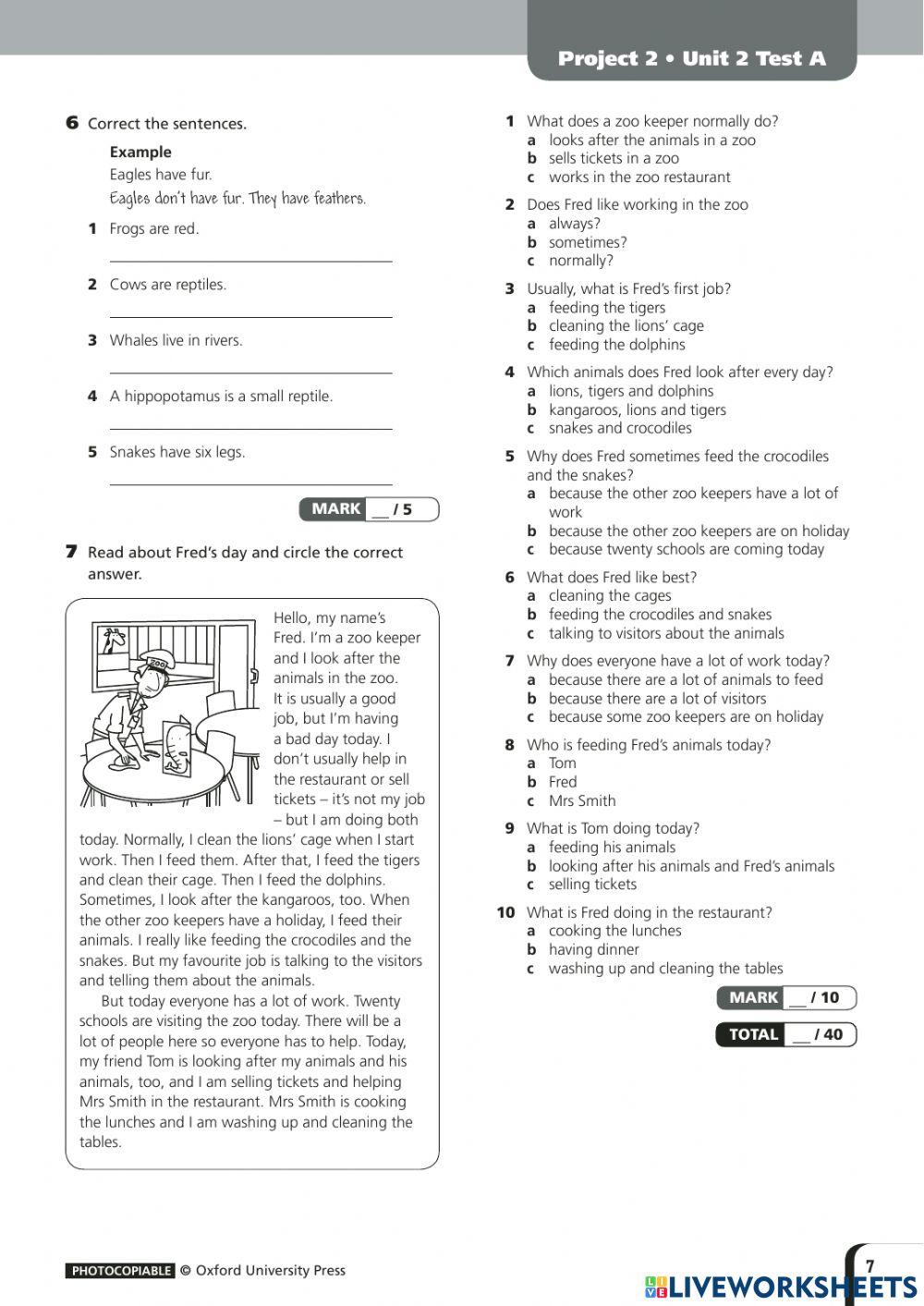 Project 2 Unit 2 test online exercise for | Live Worksheets