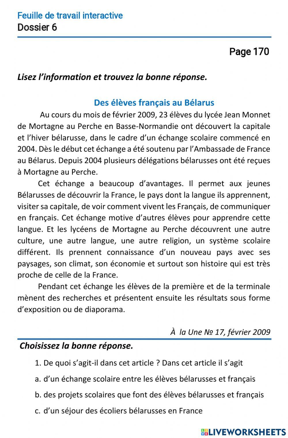Le français-11 (повыш. ур.)-Dossier 6-Page 170