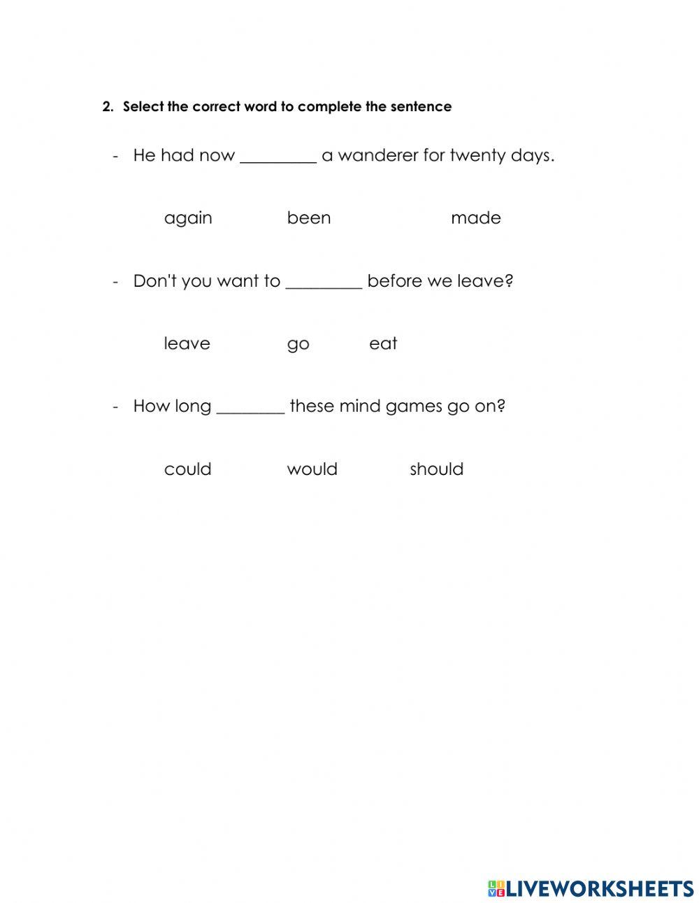 English Exam (GROUP2) - HFW
