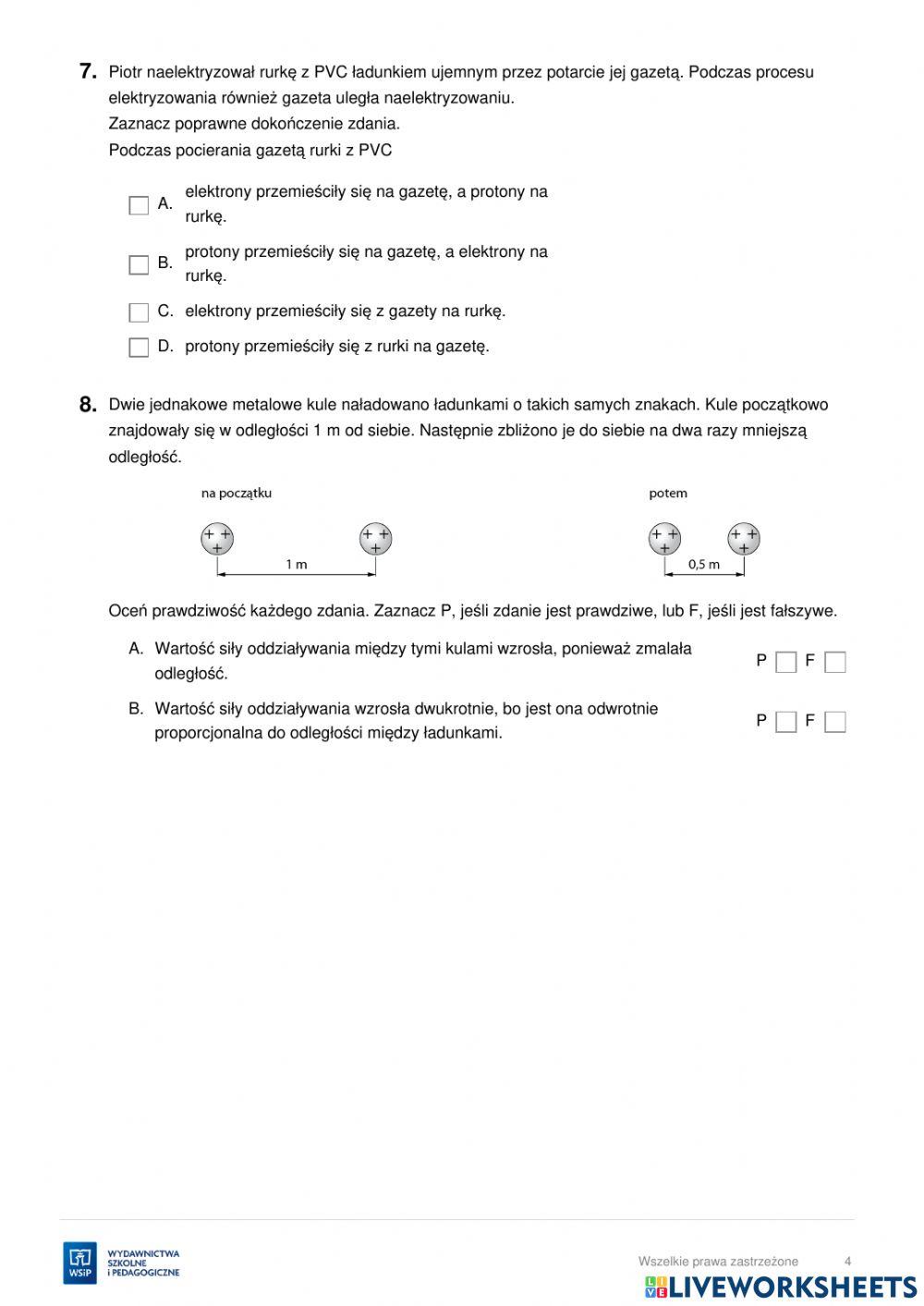 Elektrostatyka worksheet Live Worksheets