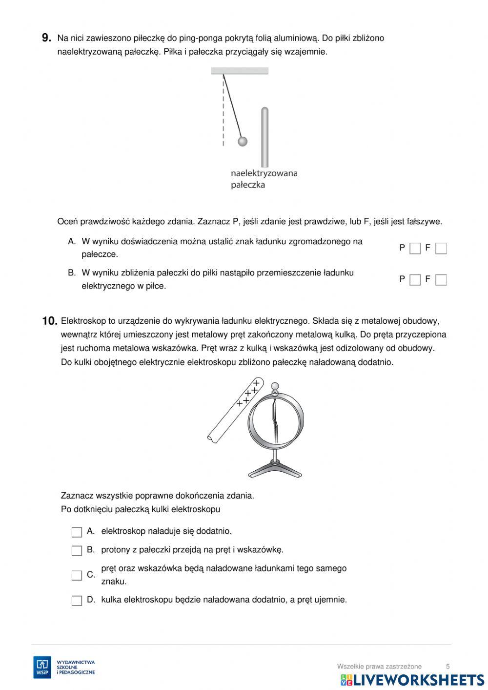 Elektrostatyka worksheet Live Worksheets