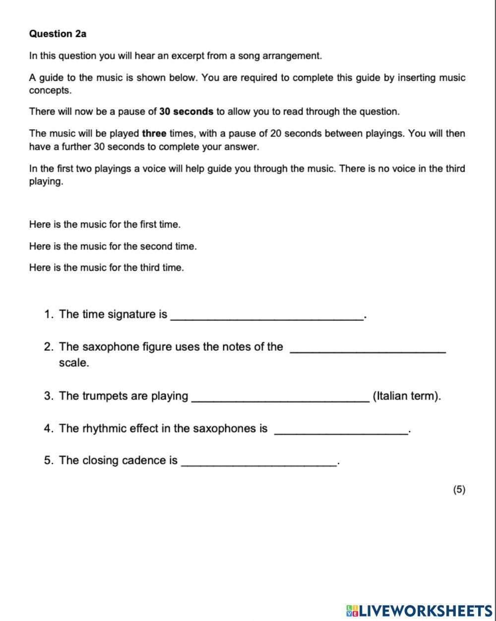 Higher Music Practise Question 2A