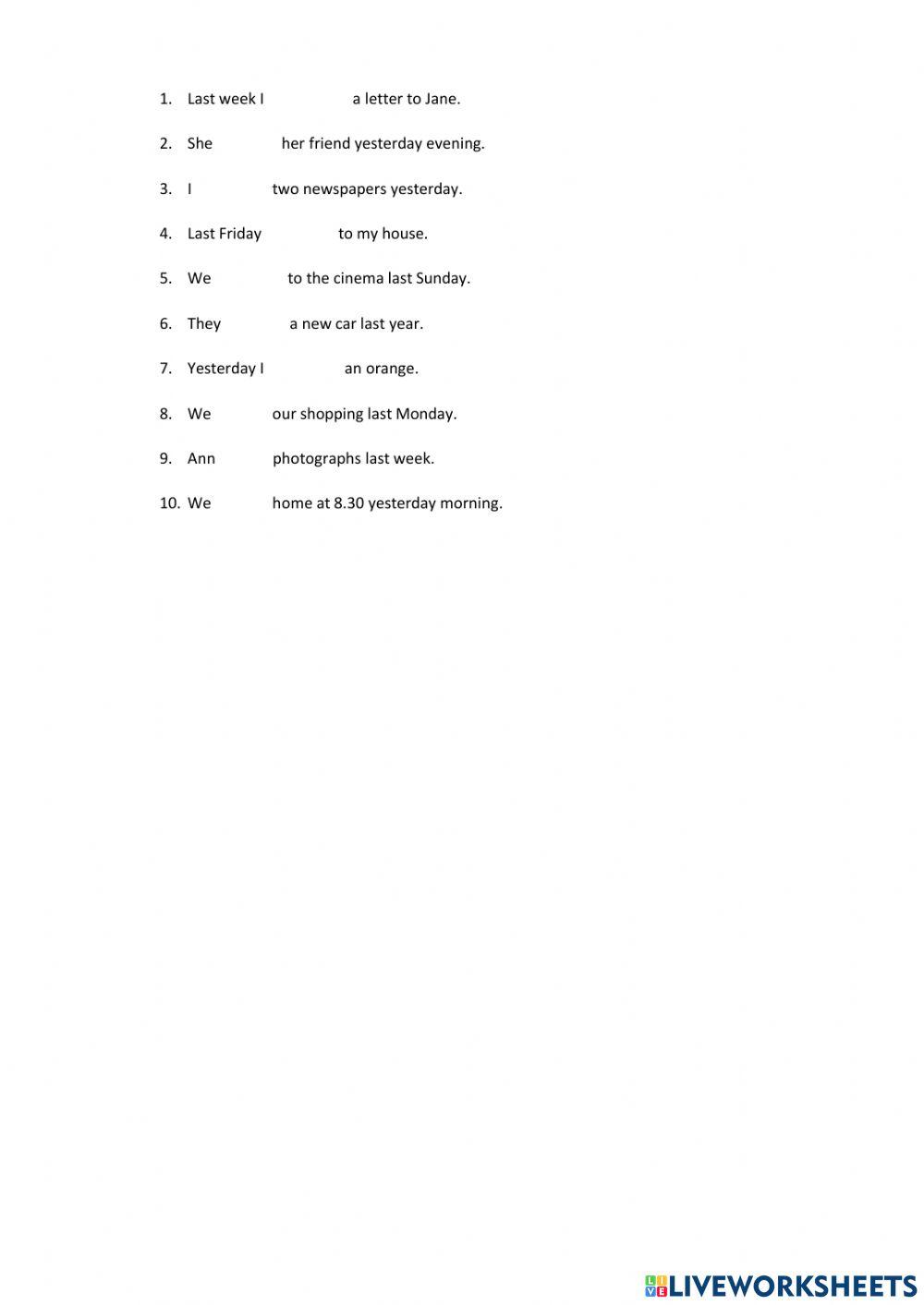 Sentenses with irregular verbs