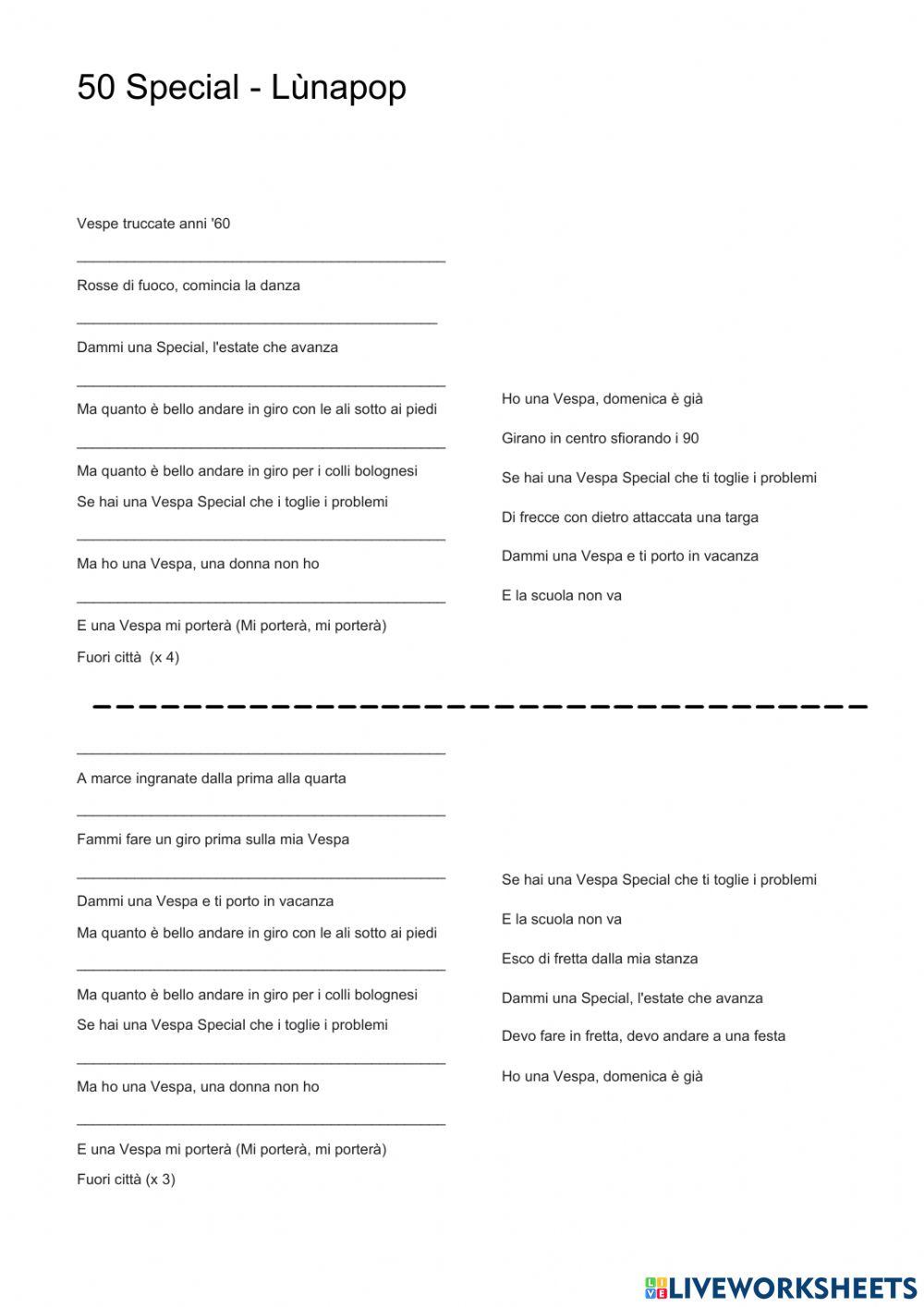 Canzone: 50 Special - Lùnapop Canzone: 50 Special - Lùnapop