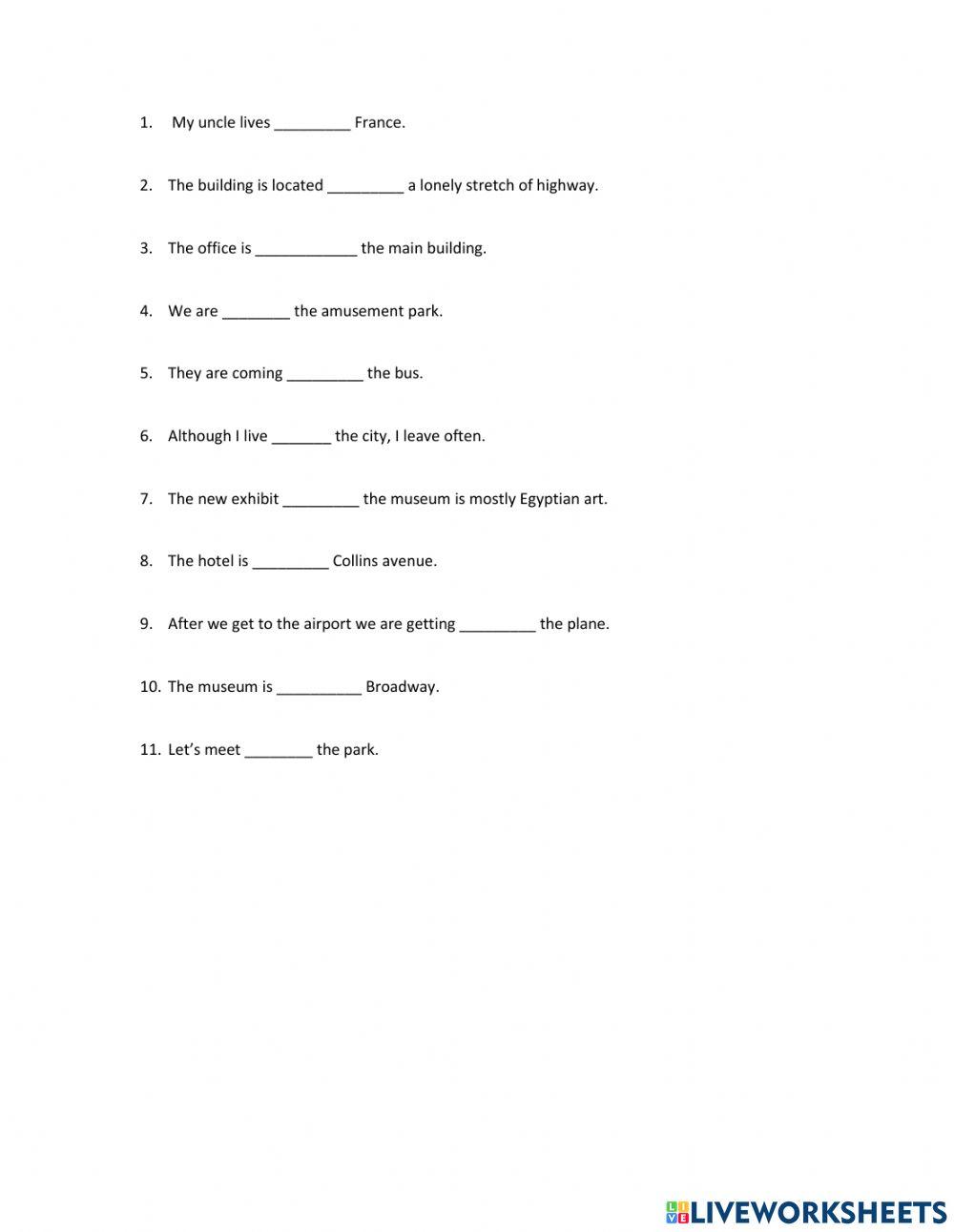 Prepositions exercise