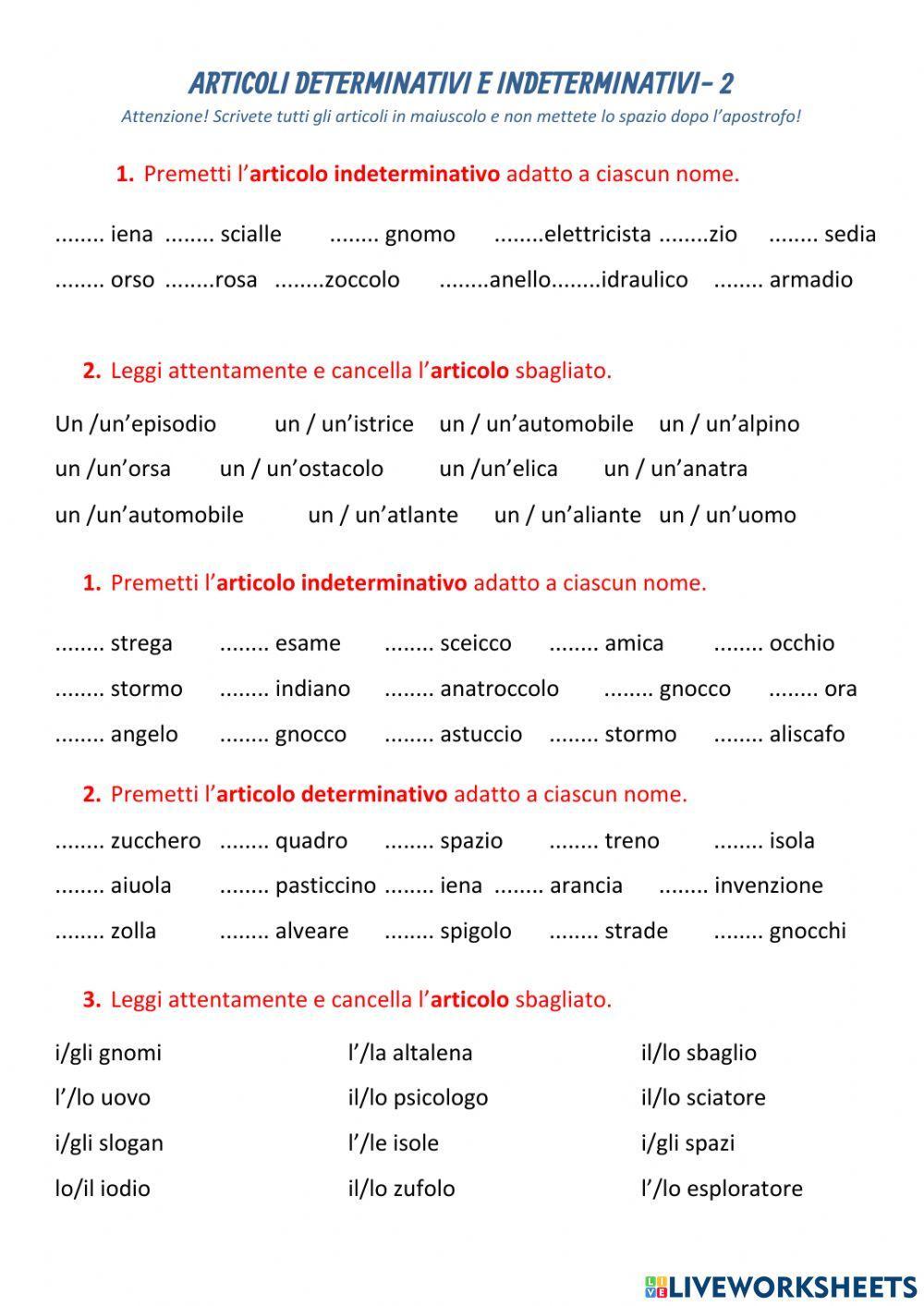 Gli articoli determinativi e indeterminativi - 2