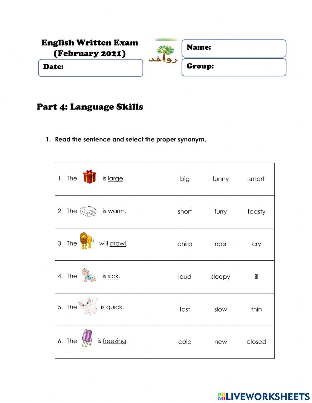 English Exam (GROUP2) - Language Skills