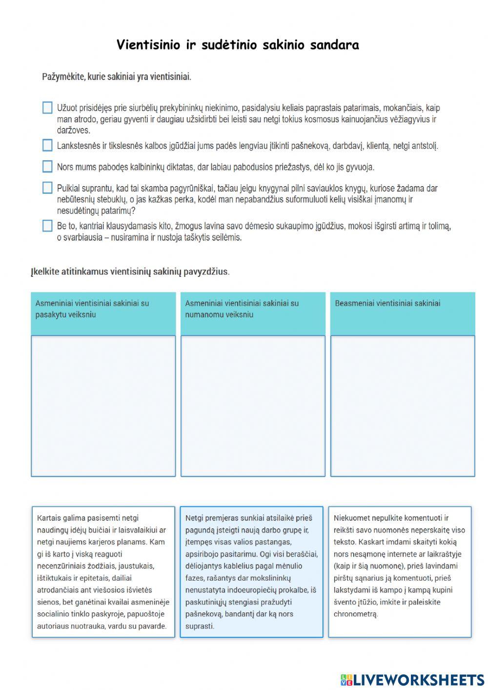 Vientisinio ir sudėtinio sakinio sandara
