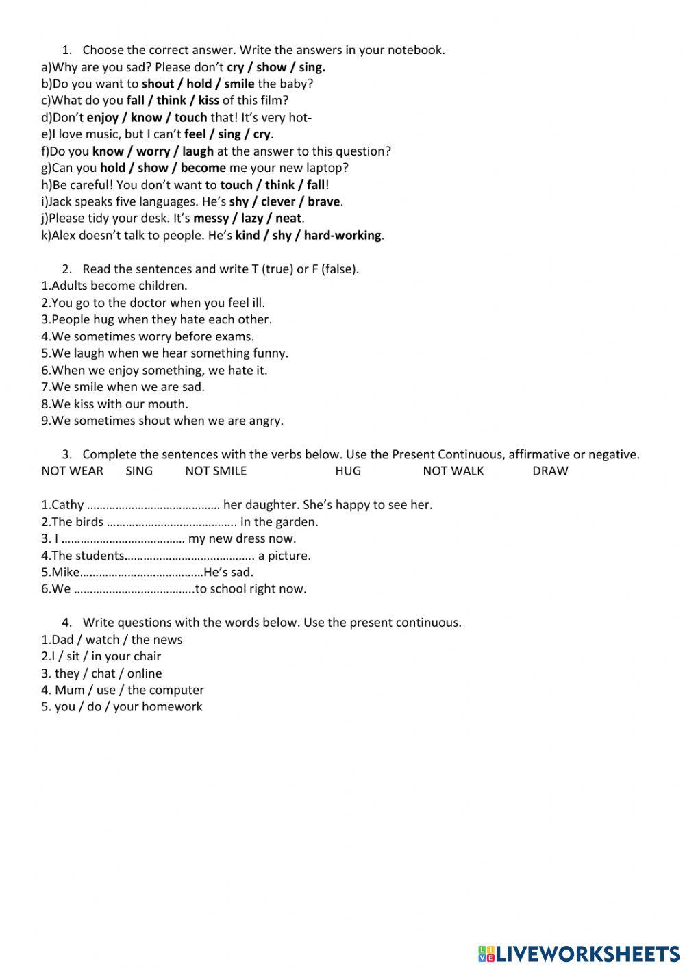 Vocabulary and present continuous