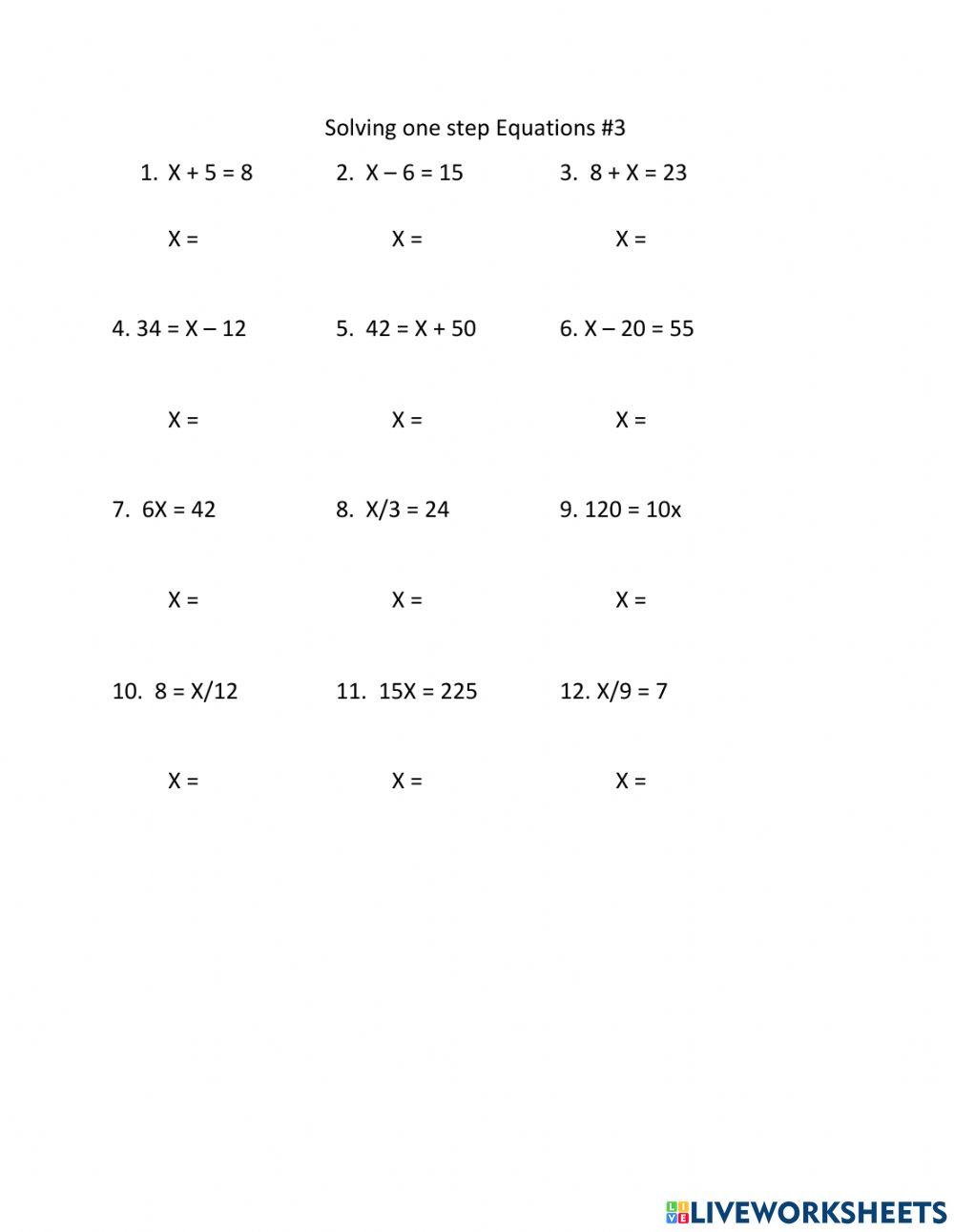 Solve one step equations -3