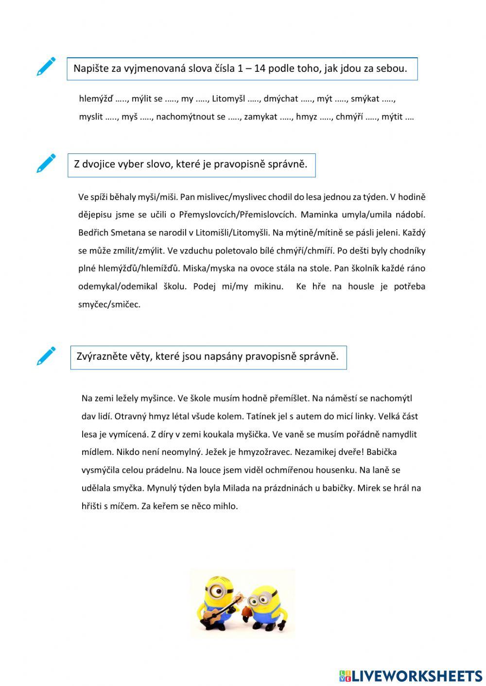 Pracovní list - vyjmenovaná slova po M