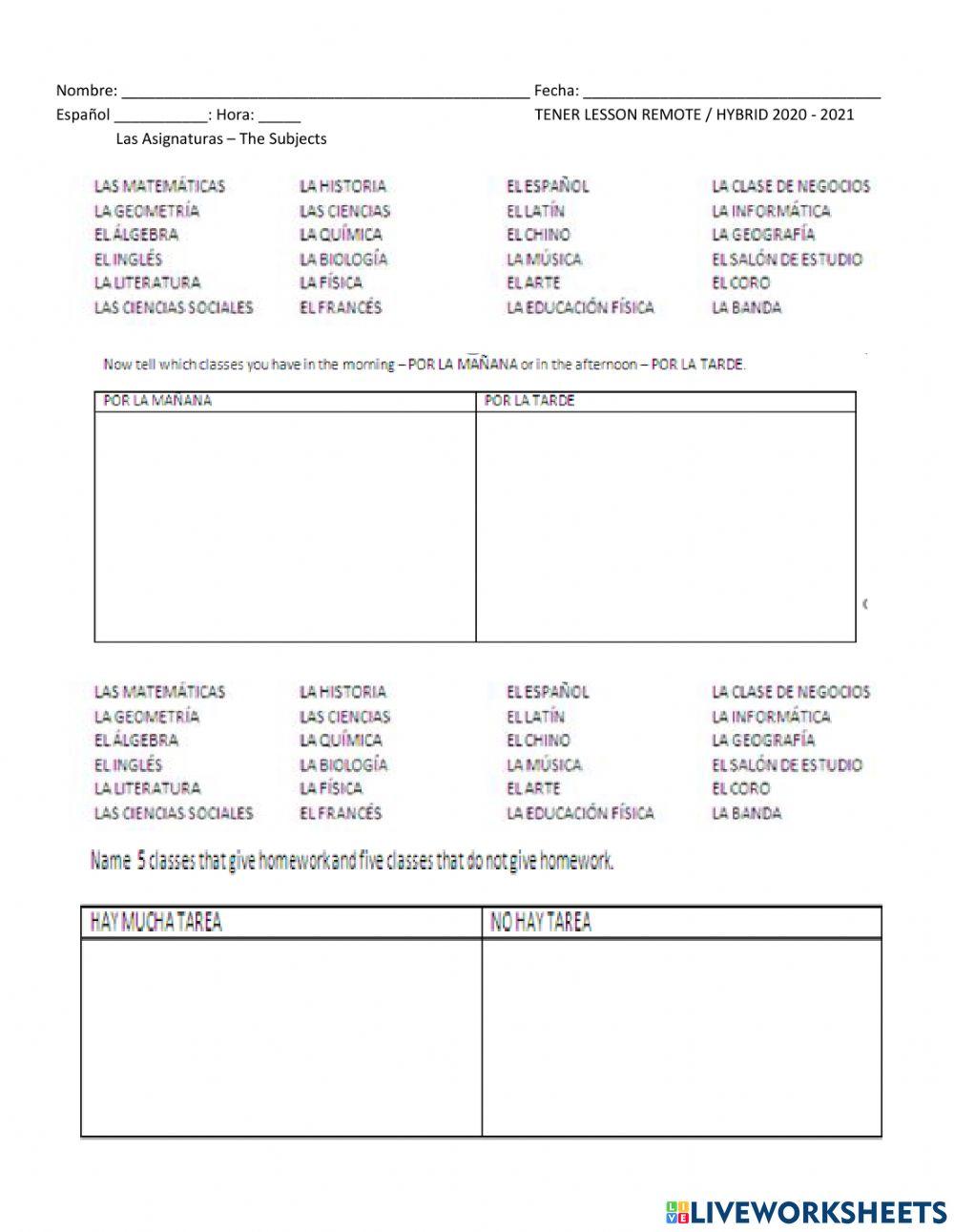 Vocabulario de Asignaturas
