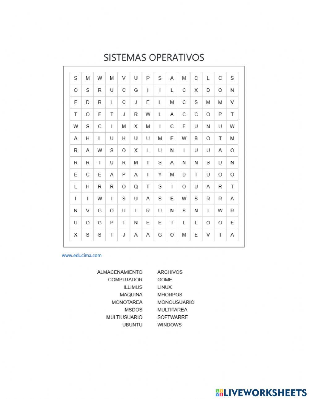 Crucigrama de terminos de sistemas operativos
