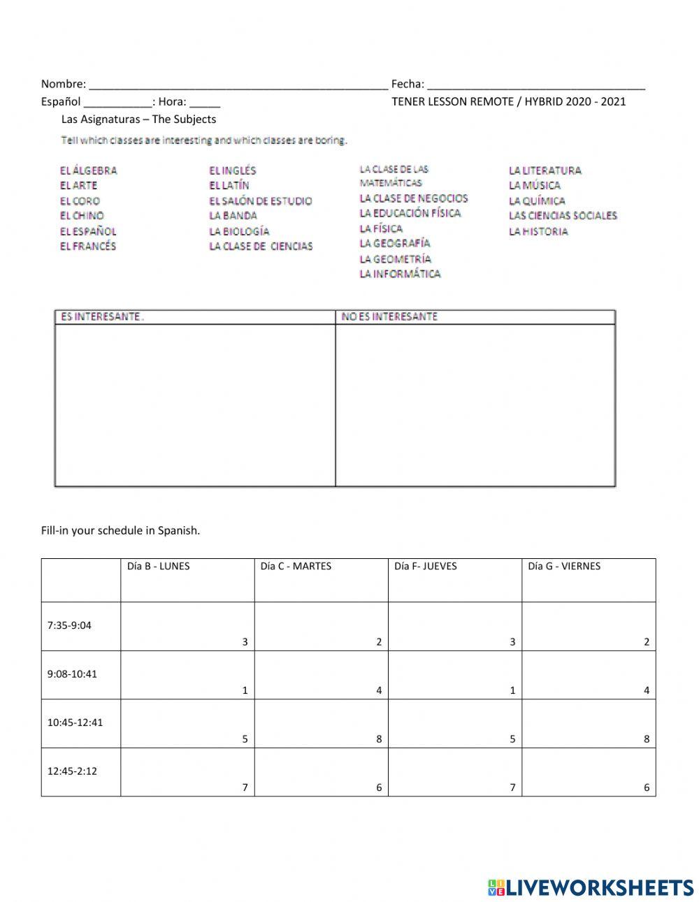 Vocabulario de Asignaturas