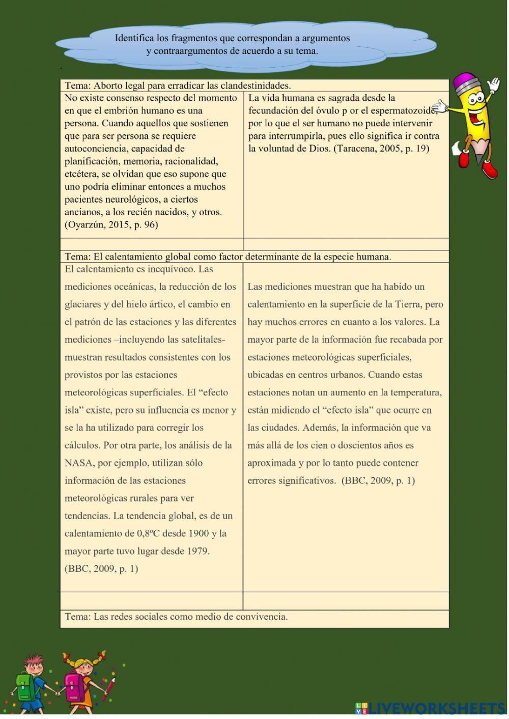 Ejercicios de argumentación