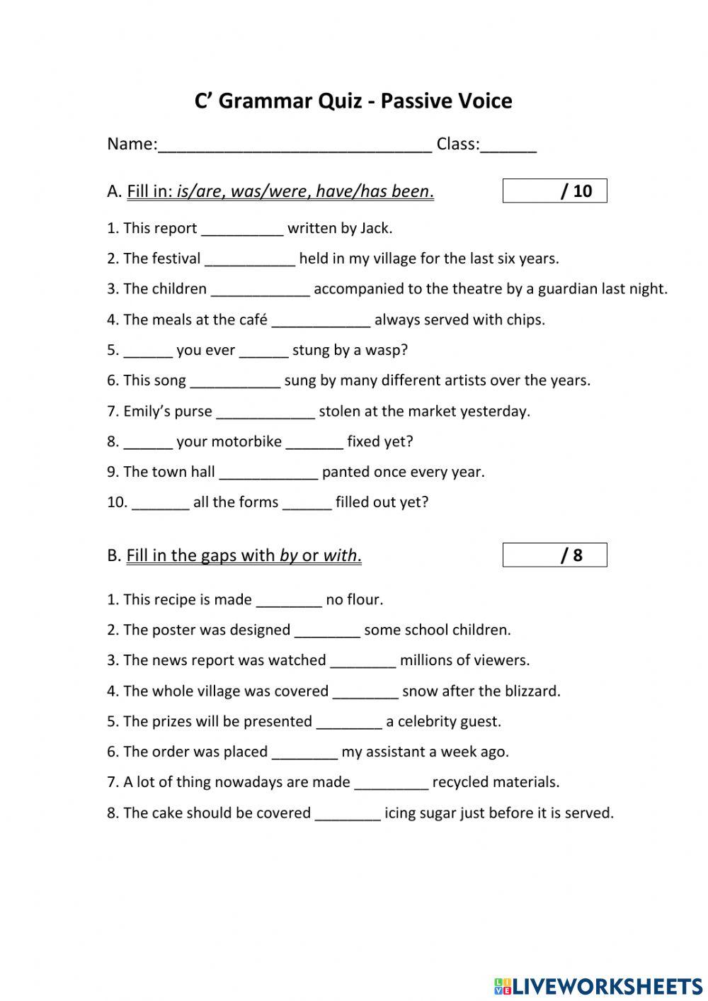 C' Grammar Quiz - Passive Voice