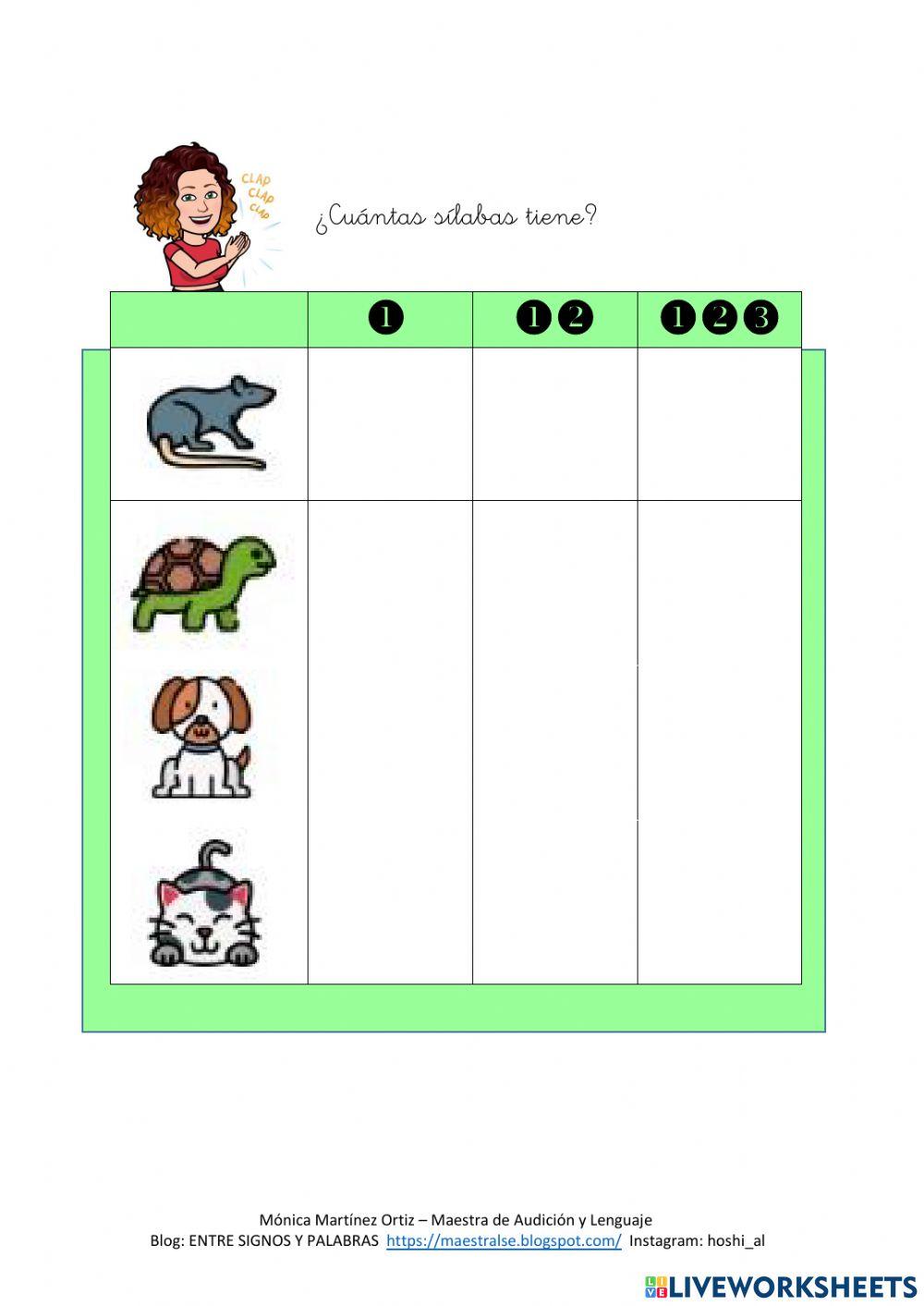 Contar sílabas - los animales