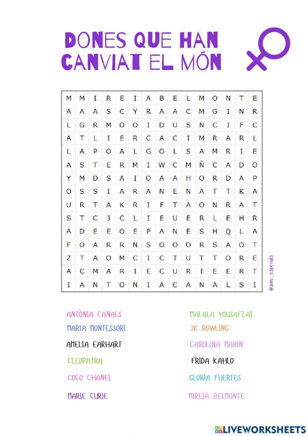 Sopa de lletres DIA DE LA DONA