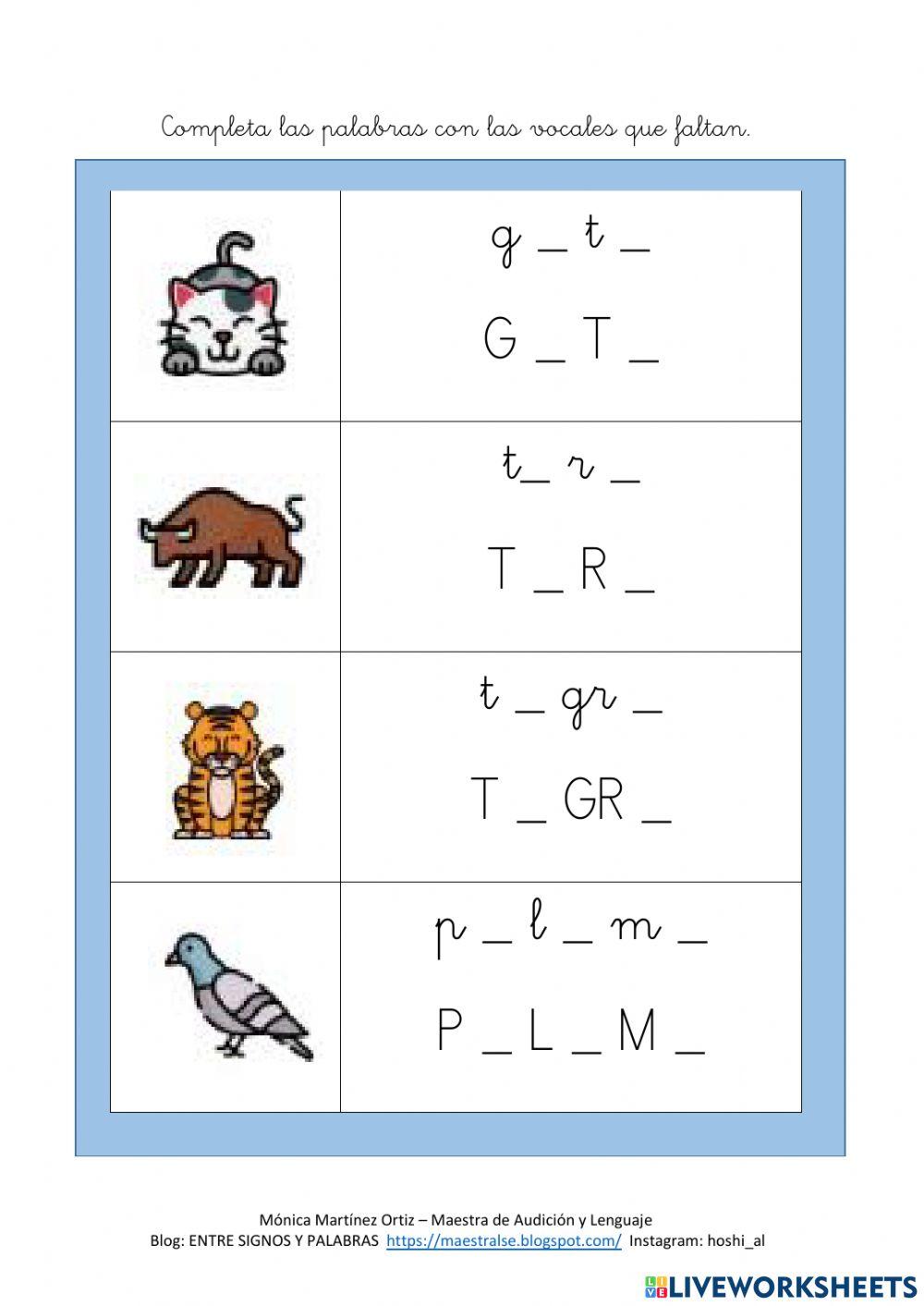 Completa la palabra con vocales