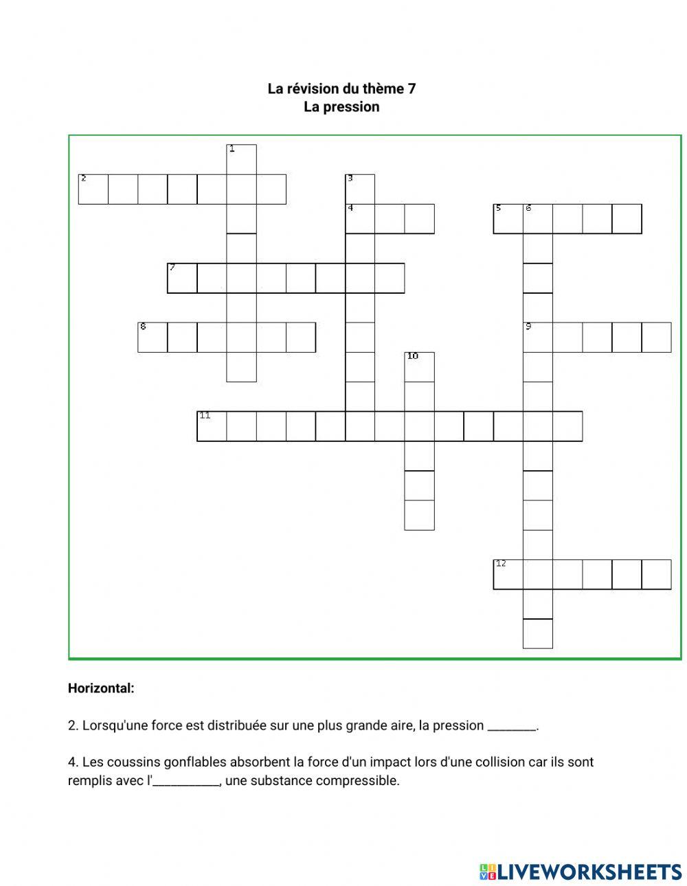La révision du thème 7 - La pression