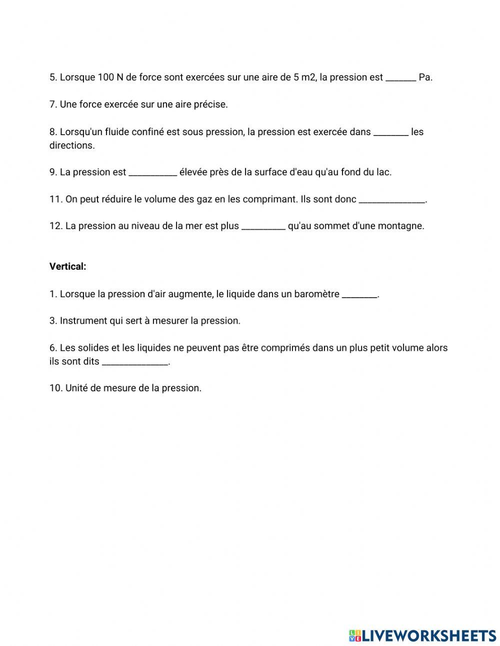 La révision du thème 7 - La pression