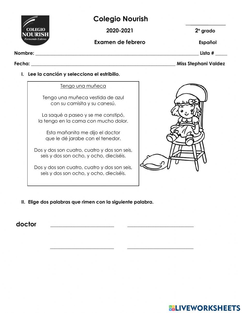 Examen de español 2°
