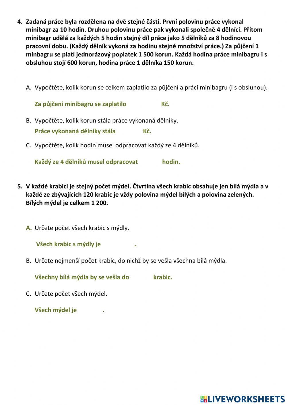 Příprava na přijímací zkoušky - výrazy, slovní úlohy II