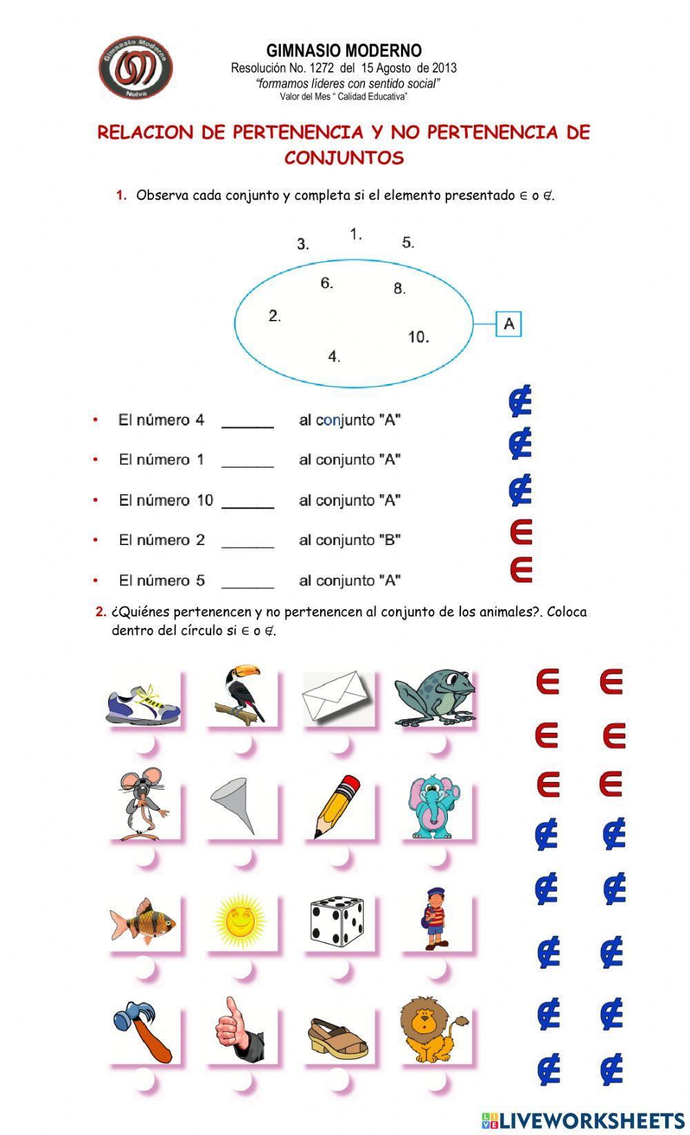 Relación de pertenencia y no pertenencia