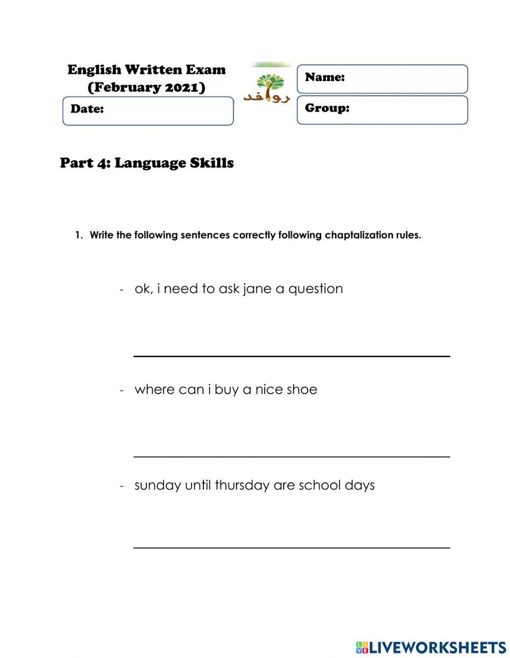 English Exam (GROUP1) - Language Skills
