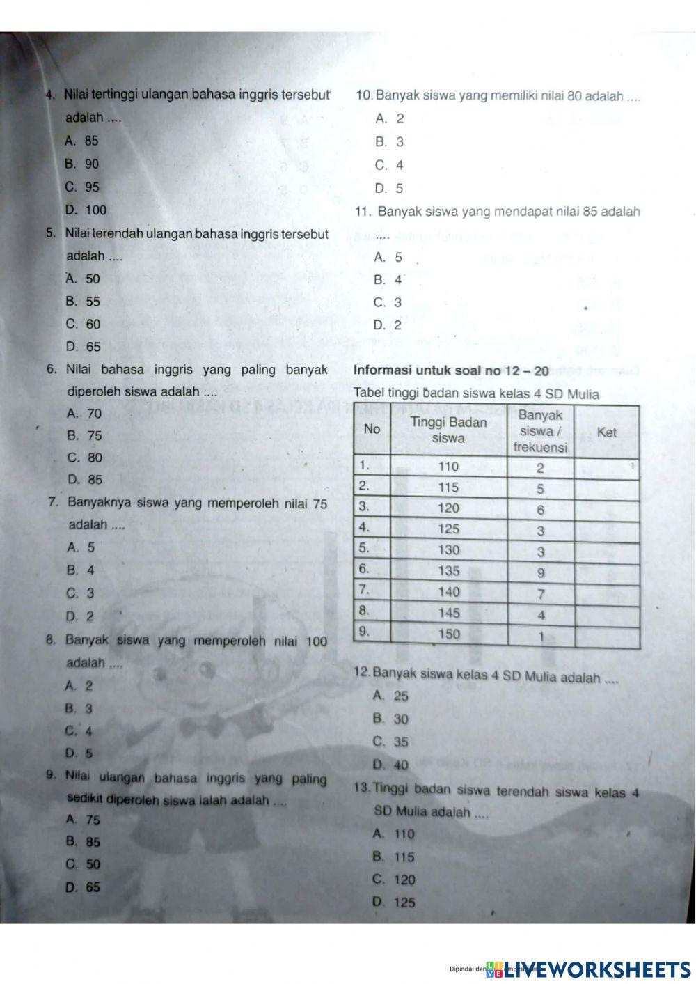 Ulangan Harian Statistika kelas 4