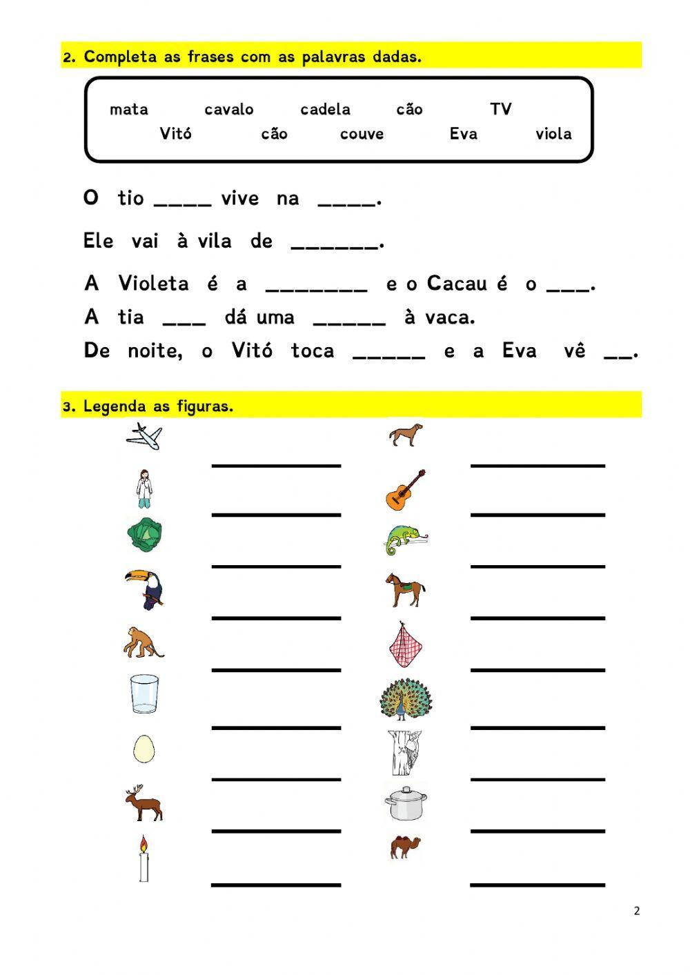 Ficha de trabalho Português 1º ano (sistematização)