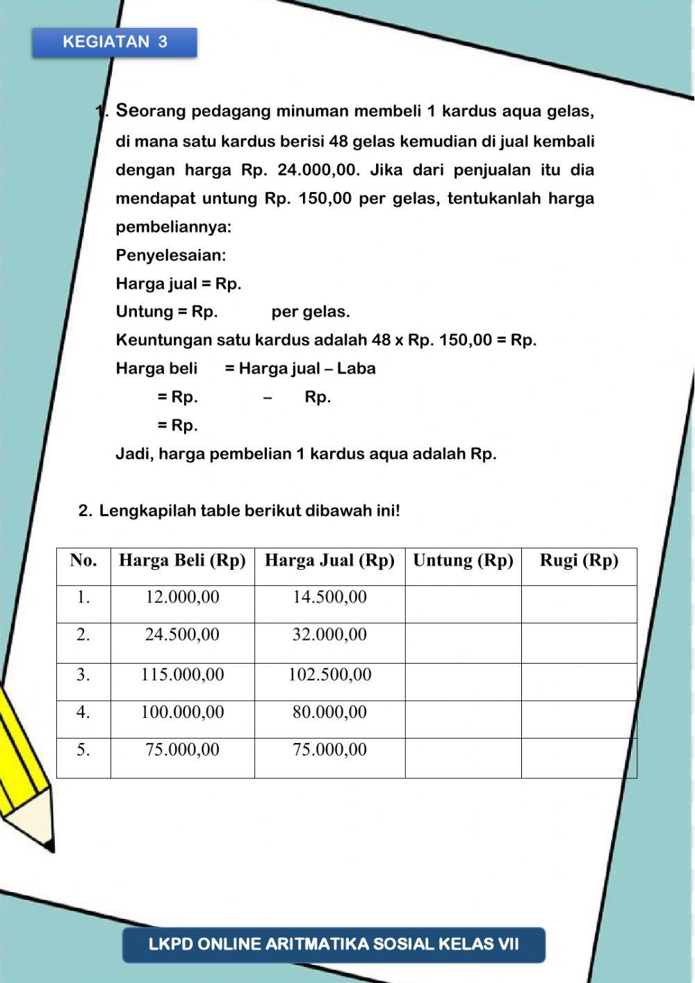 LKPD Aritmatika Sosial (Jual, Beli, Untung, Rugi)