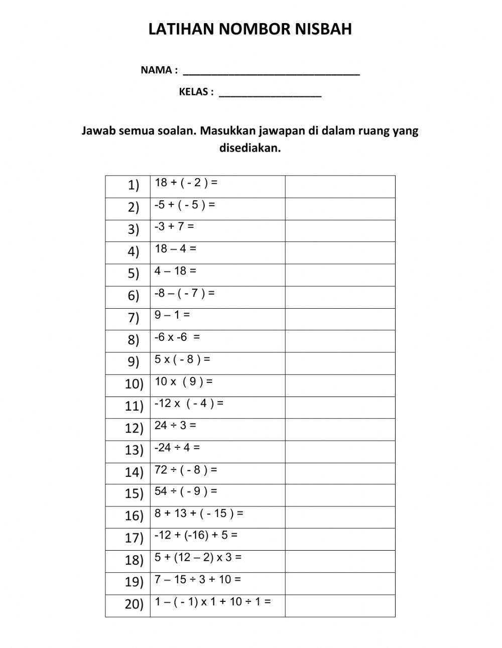 LATIHAN NOMBOR NISBAH
