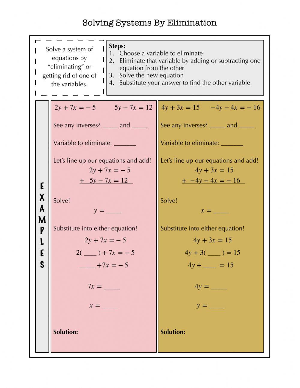 Solving Systems by Eliminations Notes
