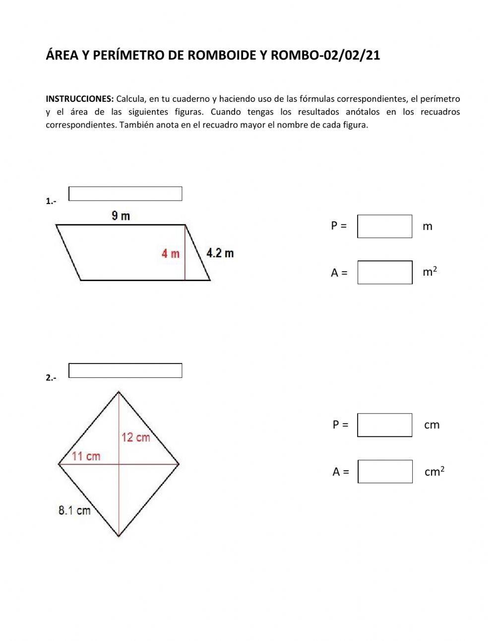 Perímetros y Áreas de Romboides y Rombos-02-02-21
