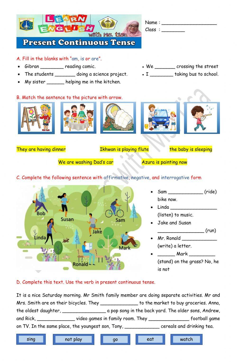 Present continuous worksheet