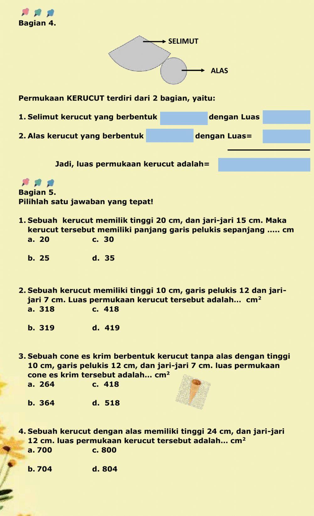 Luas permukaan kerucut. bangun ruang sisi lengkung
