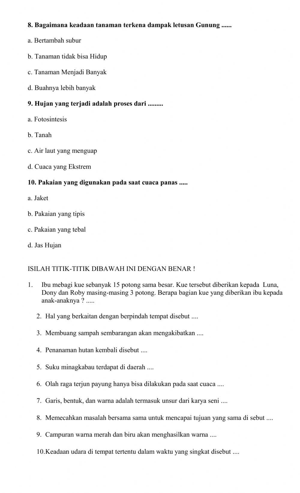 Latihan soal tematik kelas 3 kekayaan alam