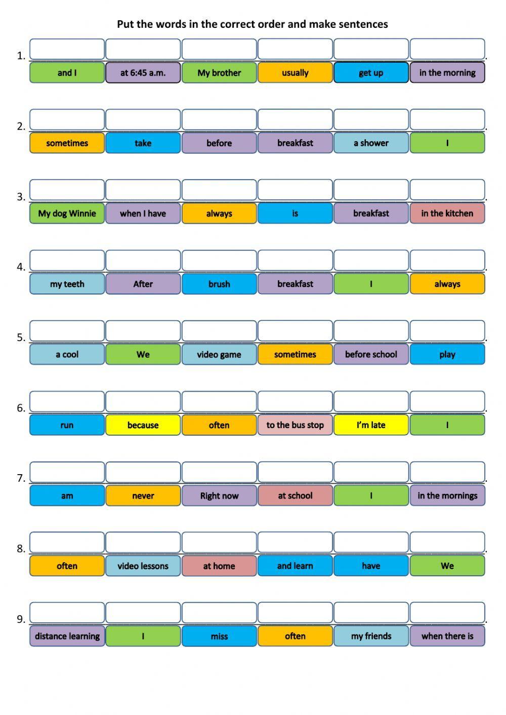 Sentence structure 1a